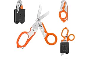 X.I. PRODUCTS 6 in 1 Multifunctional Trauma Shears Foldable With Strap Cutter | Heavy Duty Stainless Steel Emergency Response | Survival Shears With Holster | Medical Tactical | Orange
