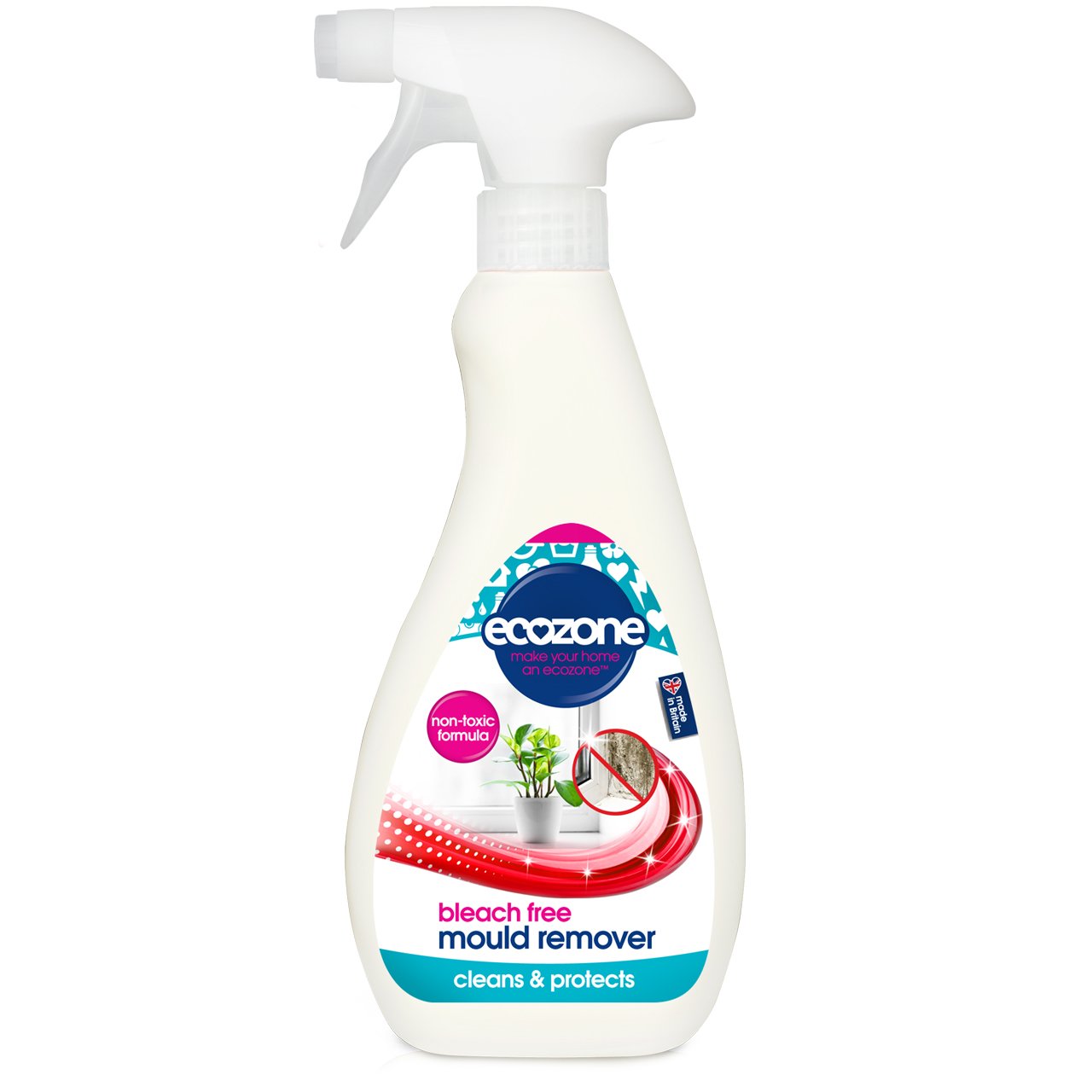 EcoZone Mould Remover, Bleach Free Anti-Bacterial Non Toxic Eco Formula, Cleans & Protects, Prevents Mouldy Re-Growth, Safe for Most Home Surfaces, Vegan Friendly (500ml Spray)