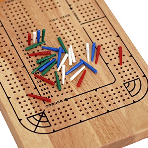 WE Games Classic Cribbage Set - Solid Wood Continuous 4 Track Board with Pegs