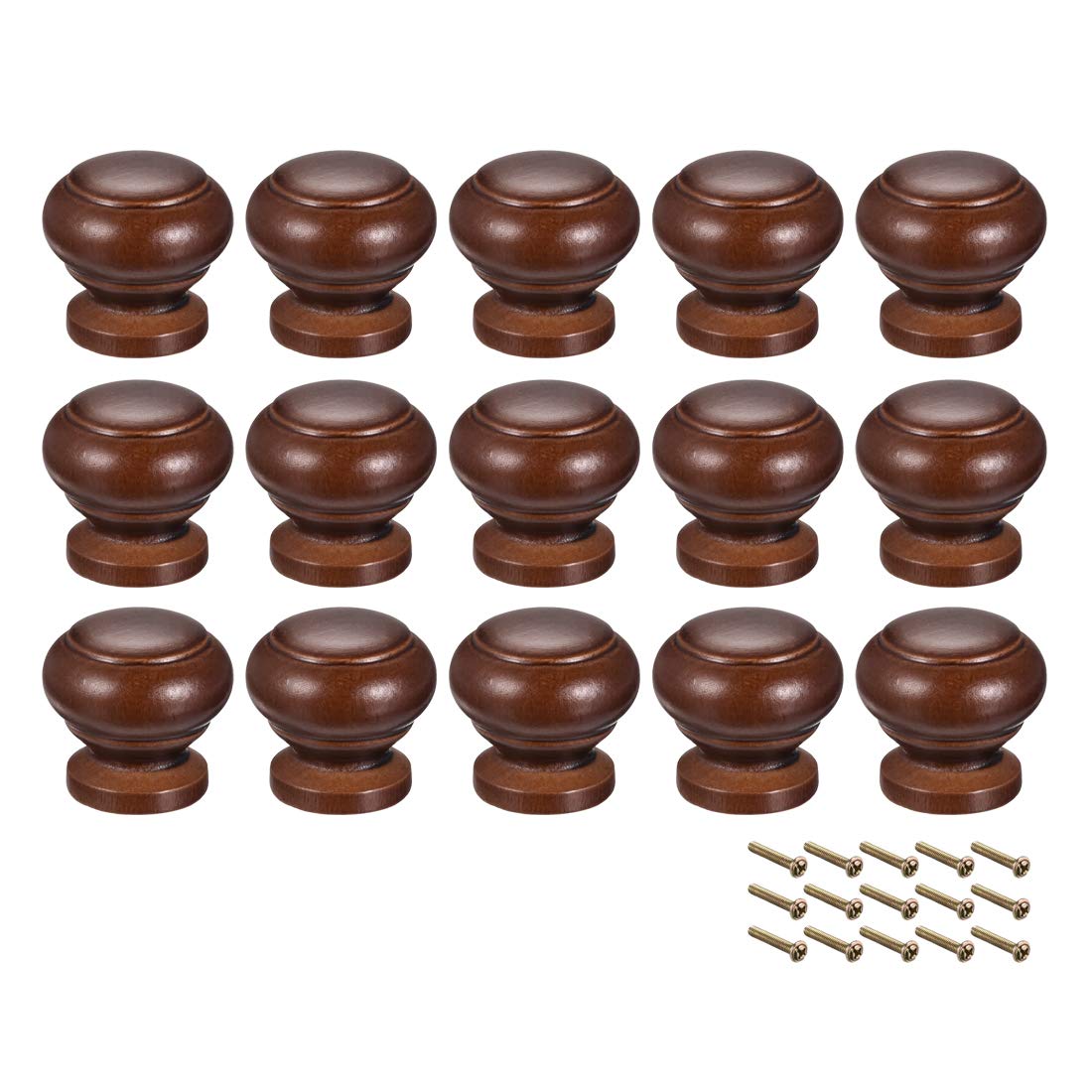 sourcing map Round Wood Knobs,15Pcs 27mm Dia Cabinet Furniture Kitchen Pulls Handle for Drawer Cupboard, Dark Red