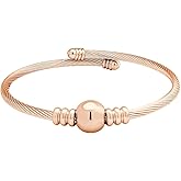 555Jewelry Adjustable Stainless Steel Center Bead Twisted Cable Wire Bangle Bracelet