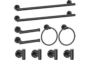 10-Piece Towel Bar Set Matte Black Bathroom Hardware Accessories Set Round Towel Ring Towel Rack Set Stainless Steel Wall Mou