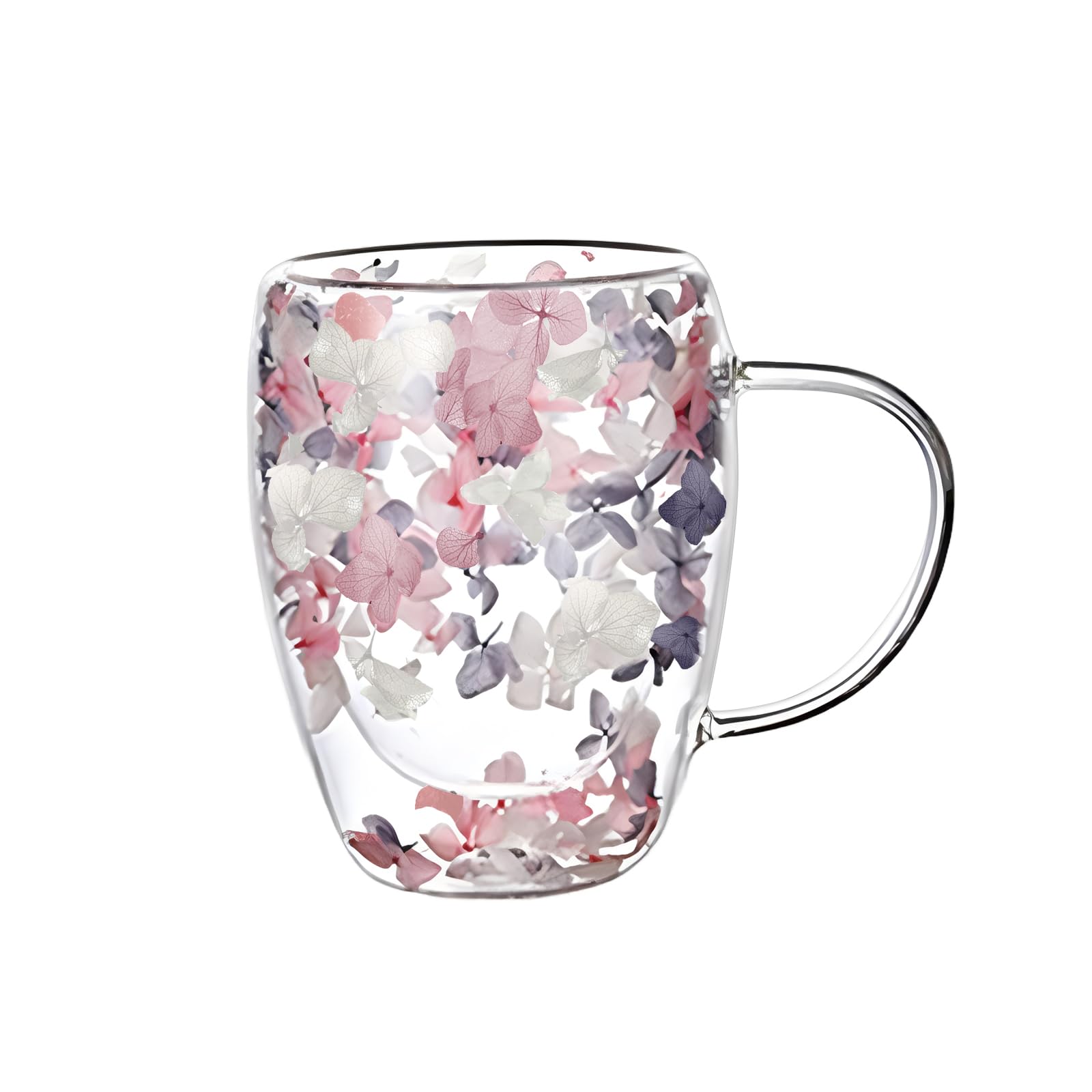 Hoquare Dry Flowers Double Walled Coffee Mugs Insulated Thermal Coffe Glasses Large Tea Cups Clear Glass Cups for Latte Cappuccino Macchiato Hot or Cold Drinks (350ML-light Color)