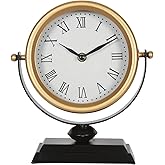 QIYAODECO Vintage Table Clock Silent Mantel Gold Analog 8.3&times;9.1in | Retro gold analog desk decor Silent non-ticking Battery operated Fits living room bedroom office shelf farmhouse mantel