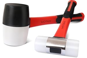 WOTAHI 2-Piece Rubber Mallet Hammer Set-16 oz. White and Black Rubber Mallet and 35 mm Dual Nylon Head Installation Hammer, Soft Grip Fiberglass Handle, Double-faced Non-marring and Solid Head