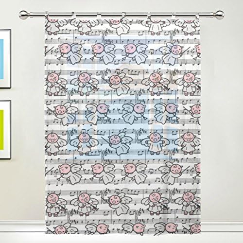Window Treatments Sheer Curtains Draperies with Musical Note Pig Pattern for Living room, Bedroom, Nursery Sliding Glass Door Rod Pocket Process (1 panel,55x78 Inch)