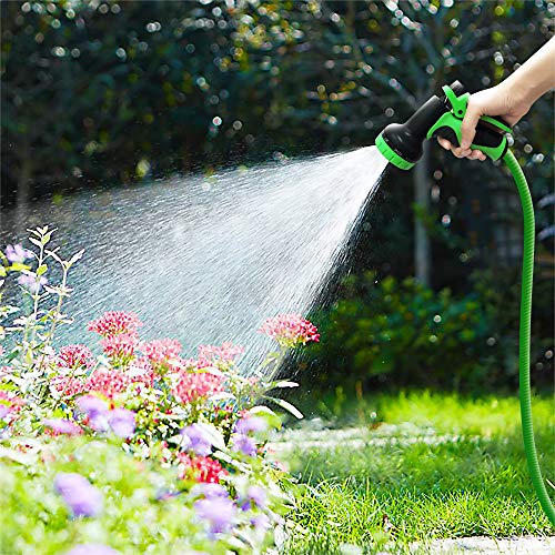 Caferria Garden Hose Expandable Water Hose 50ft Lightweight 3/4" Solid Brass Fittings Extra Strength Fabric Double Latex Core Flexible Hose with 9 Mode Spray Nozzle for Lawn Plants Car Washing (Green)