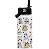 ROVOZAR Cow Water Bottle - Cow 16oz Stainless Steel Water Bottle with Straw - Cute Cows Insulated Cup for Girls Boys - Cows Kids Tumbler for School, Sports, Travel