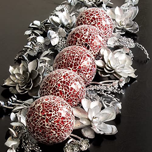 Ka Home Red Mosaic Glass Orbs Set of 5 Decorative Sphere Balls for