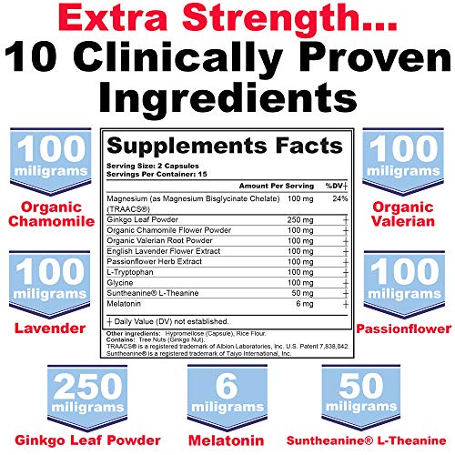 Sleep Aid Extra Strength for Adults with 9 Scientifically Proven Ingredients for Insomnia, Stress & Anxiety - 6 mg Melatonin - Natural Organic Herbal Supplement - 40 Pills