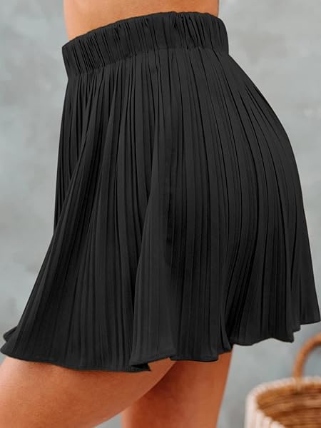 AVANOVA WOMEN’S HIGH WAIST PLEATED MINI SKIRT FLARED FLOWY A LINE TENNIS SKIRTS BLACK SMALL