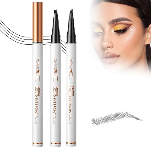 Grgowe 2PC Eyebrow Pencil,Waterproof 3D Eyebrow Pencil With 4 Fork Tips,Smudgeproof Eyebrow Pencil,3D Eyebrow Pencil Waterproof,Ensures Natural Looking Brows (Grey)
