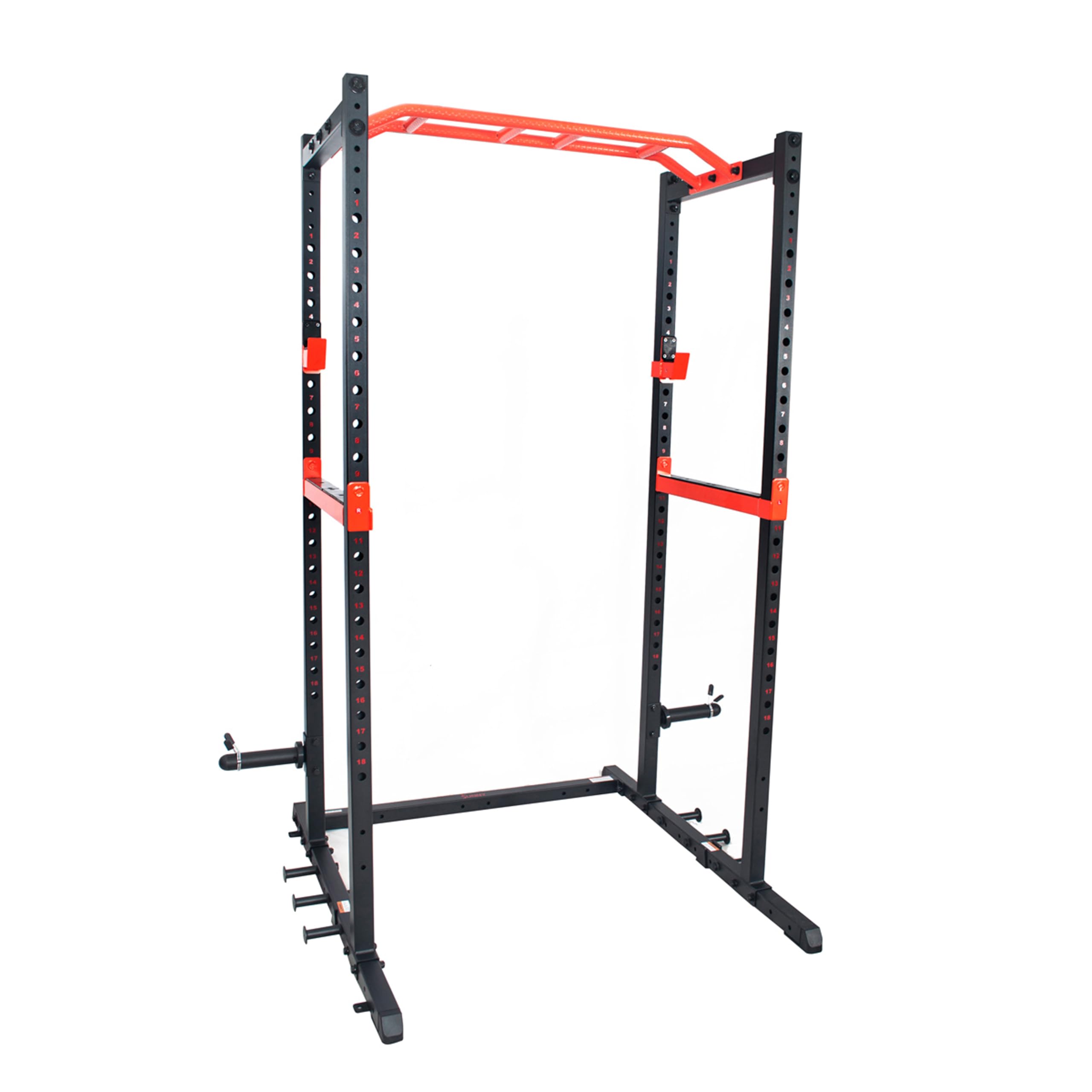 Sunny Health & Fitness Power Zone Strength Rack Power Cage - 1000 LB Weight Capacity, Spotter Bar, Angled Pull-Up Bar, J-Hooks, Resistance Band Pins, Optional LAT Pull Down
