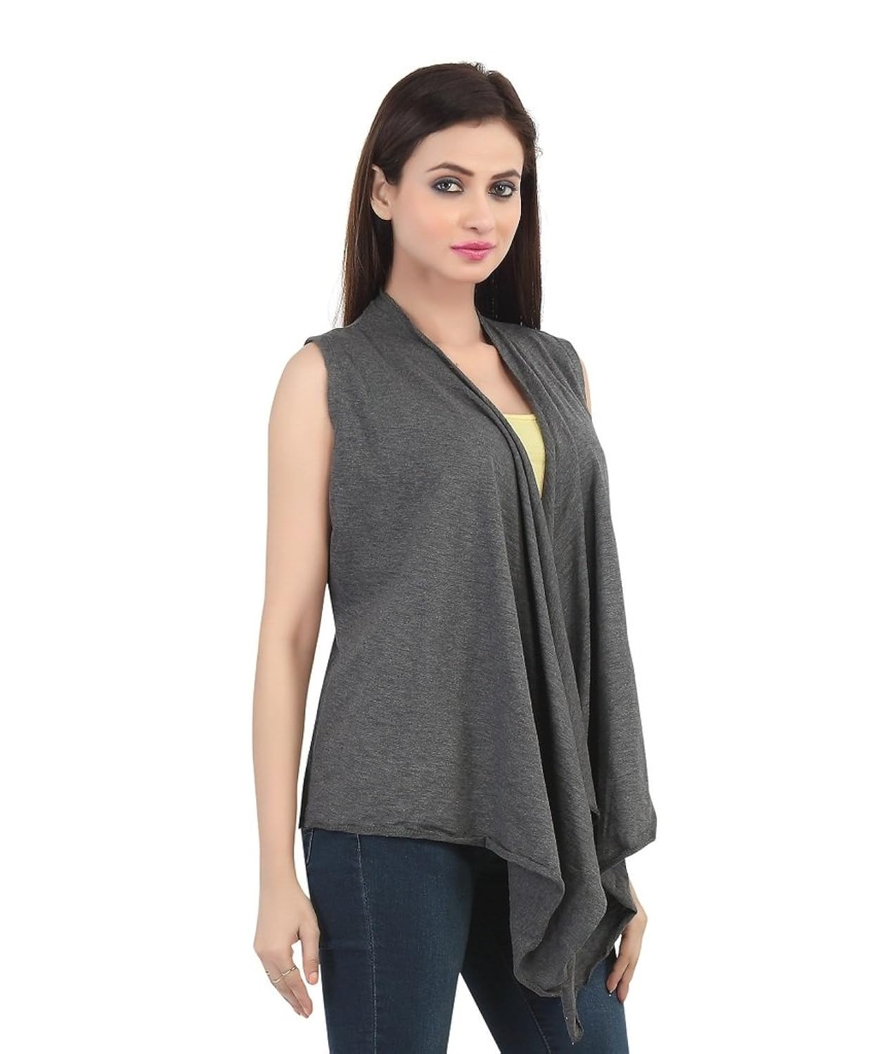 bfly women's viscose sleeveless long shrugs (grey)