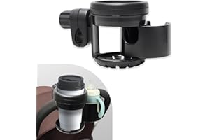 Lusinus Stroller Cup Holder for Babyzen YOYO/Yoyo+/Yoyo2/Yoyo3 – 2-in-1 Adjustable Double Cup Holder with 360° Rotating Clamp – Fits Baby Bottles, Coffee Cups, Travel Mugs