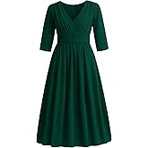 Runwind Plus Size Maxi Dress for Curvy Women 3/4 Long Casual Wedding Guest Dress with Pockets Green 5XL