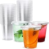 Poever 8 oz Plastic Cups with Lids 100 Pack, Disposable Clear Cups with Straw Slot Lids for Lemonade Coffee Smoothie Cold Drink Containers To-go Cup