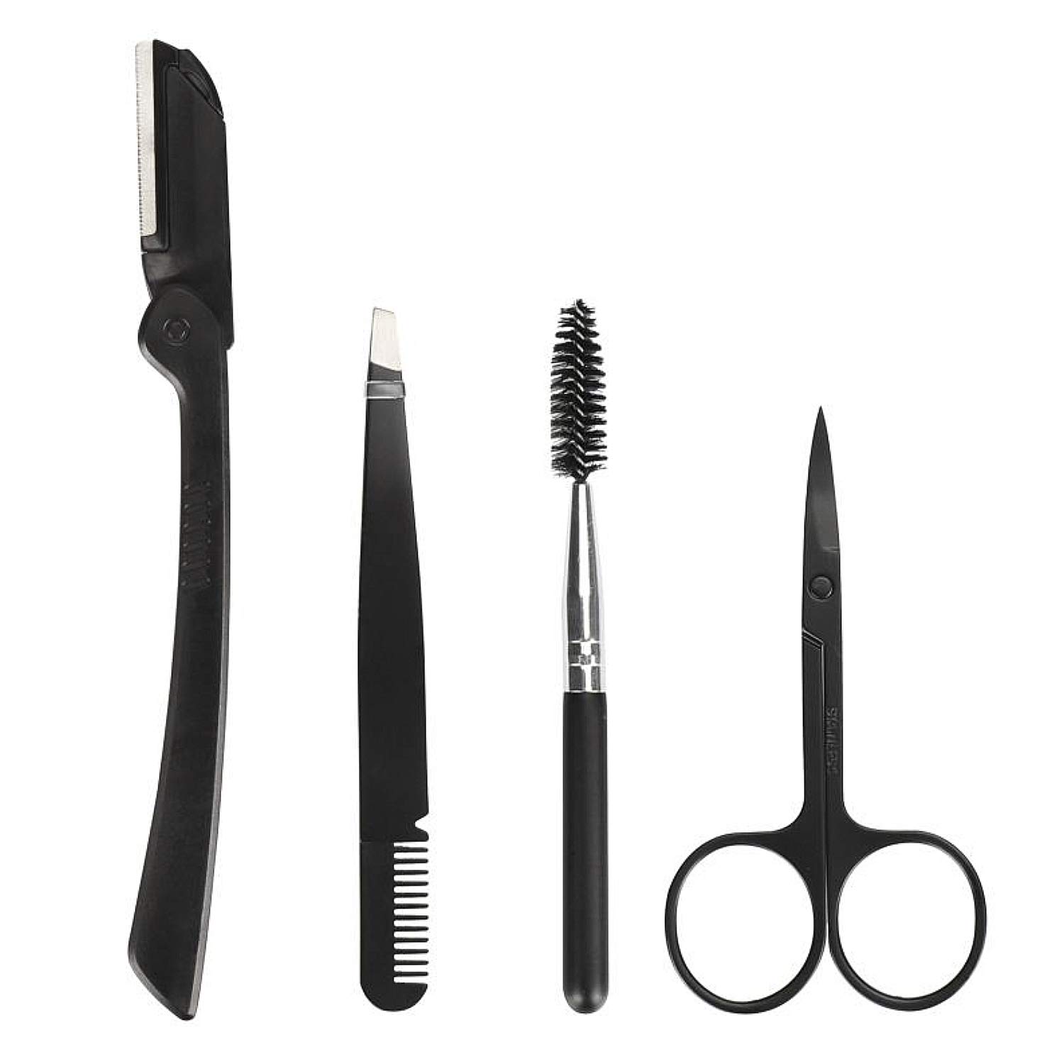 Eyebrow Kit, 4 in 1 Stainless Steel Eyebrow Grooming Set, Eyebrow Scissors, Eyebrow Brush, Tweezers, Eyebrow Razor, Eyebrow Trim Tool Set for for Women Men (4Pcs): Beauty
