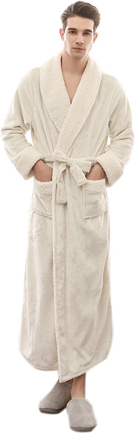 Women's Men's Coral Fleece Bathrobe Full Length Dressing Gowns Housecoat Sleepwear