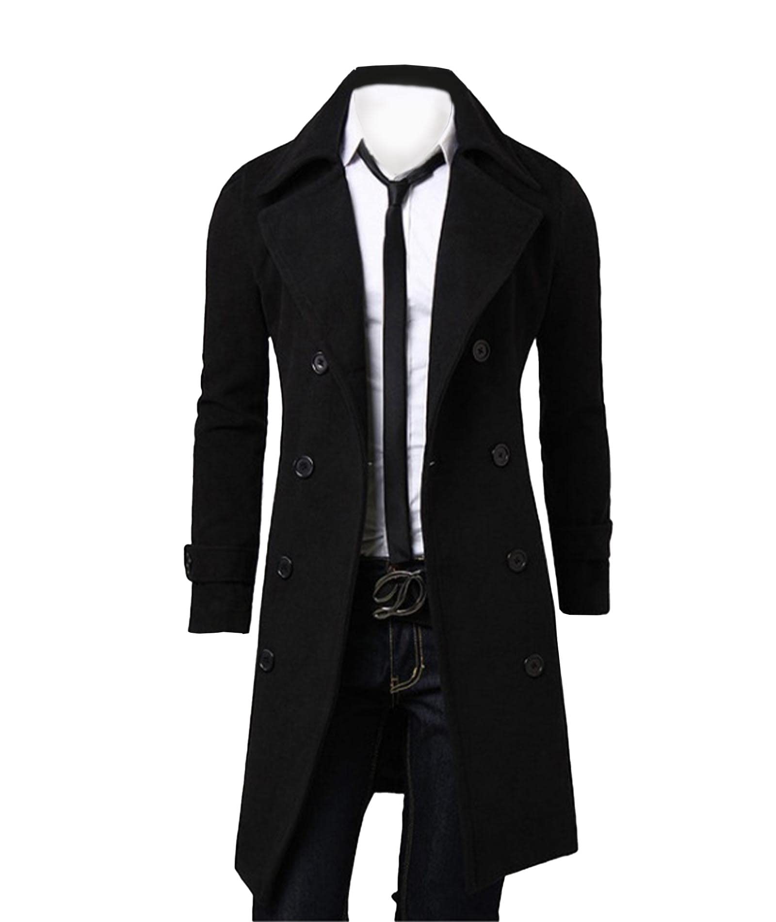 Photo 1 of SOMTHRON Men's Casual Trench Coat Slim Fit Notched Collar Long Jacket Business Overcoat Double Breasted Pea Coat BL-M