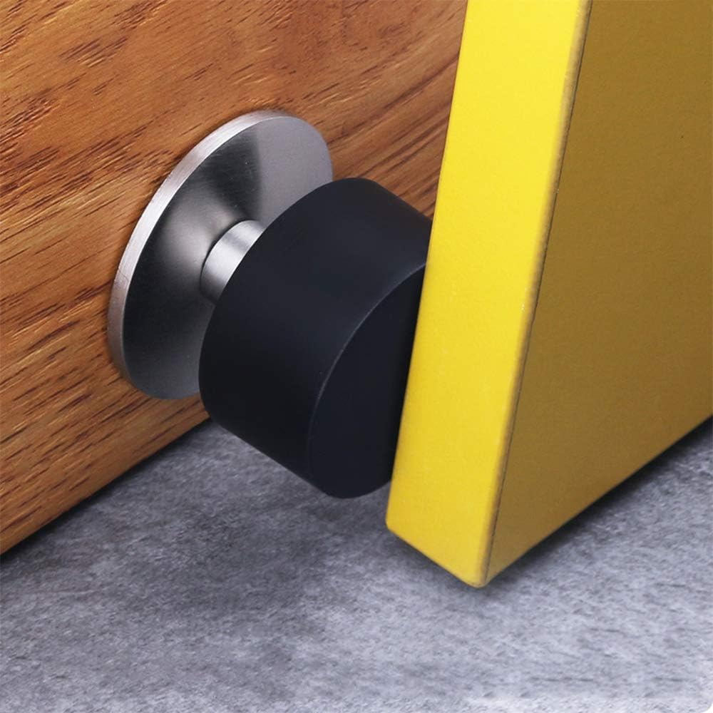 PEAK-EU 2 Pcs Rubber Door Stop Adhesive Mounted Stainless Steel Door Stop Wall or Floor Mount Door Stopper with Screws and 3M Double-Sided - Image 3