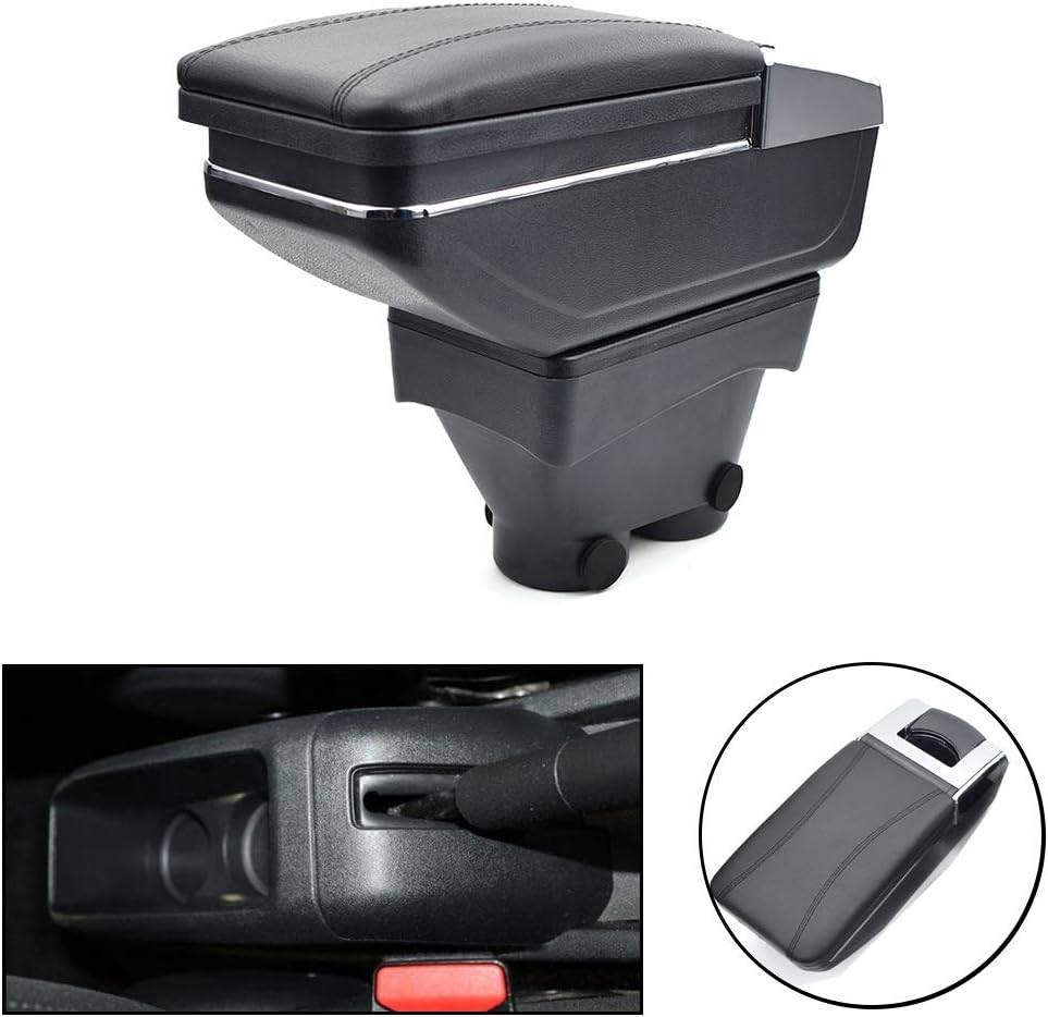 DBL Center Console Armrest Box for Peugeot 208 2014-2018 Car Interior Accessories Leather Arm Rest Organizer with Dual-Layer 7 USB Ports Adjustable Cup Holder Removable Ashtray Black