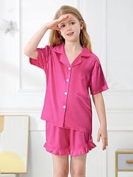 Umeyda Girls Satin Silky Collar V Neck Ruffle Short
