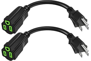 ECJTU Power Extension Cord 0.5FT/6Inch(2 Pack), Short 3 Prong Electric Extension Cable Outlet Saver, Single Outlet, Heavy Duty, Waterproof, Flexible, 16 AWG, 13A 125V, Extender Wires with 15 Cable Ties
