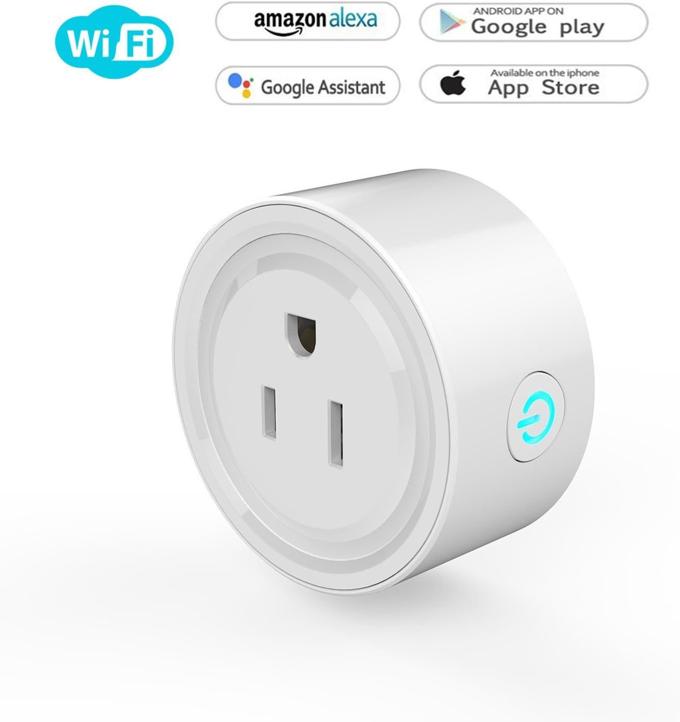 WiFi Smart Plug Mini, Wi-Fi Enabled Mini Smart Switch, Compatible with Alexa & Google Home, No Hub Required, Switch On/Off your electric equipment from Anywhere, Timing Function