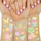 xo, Fetti Tea Party Temporary Tattoos - 48 Glitter Styles | Partea Birthday Party Supplies, Tea Kettle, Cupcakes, Butterfly Arts and Crafts, Easter, Mother's Day