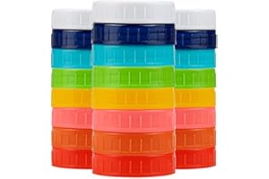 Tebery 24 Pack Plastic REGULAR MOUTH Mason Jar Lids with Silicone Rings, Food Grade Colored Storage Caps for Mason Canning Ja