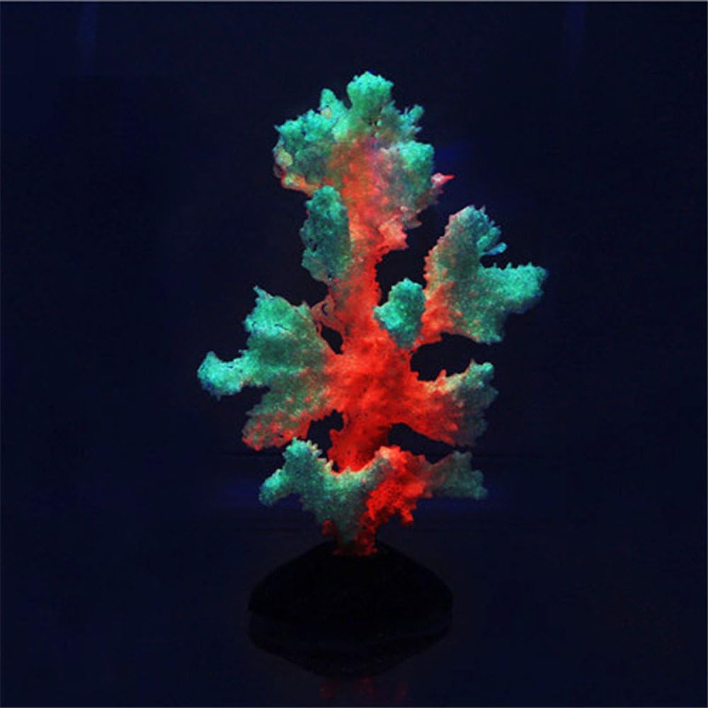 Danmu 1pc Glowing Effect Artificial Coral Plant Ornaments, Aquarium Coral Decor for Fish Tank Aquarium Decoration (Red)