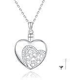 925 Sterling Silver Heart Urn Necklace Simple Blank Always in My Heart Ashes Cremation Jewelry Memorial Keepsake Pendant with Funnel Kit