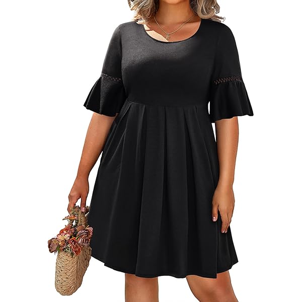 1920s black flapper dress Square Neck Empire Waist Floral Plus Size Dress main image 0