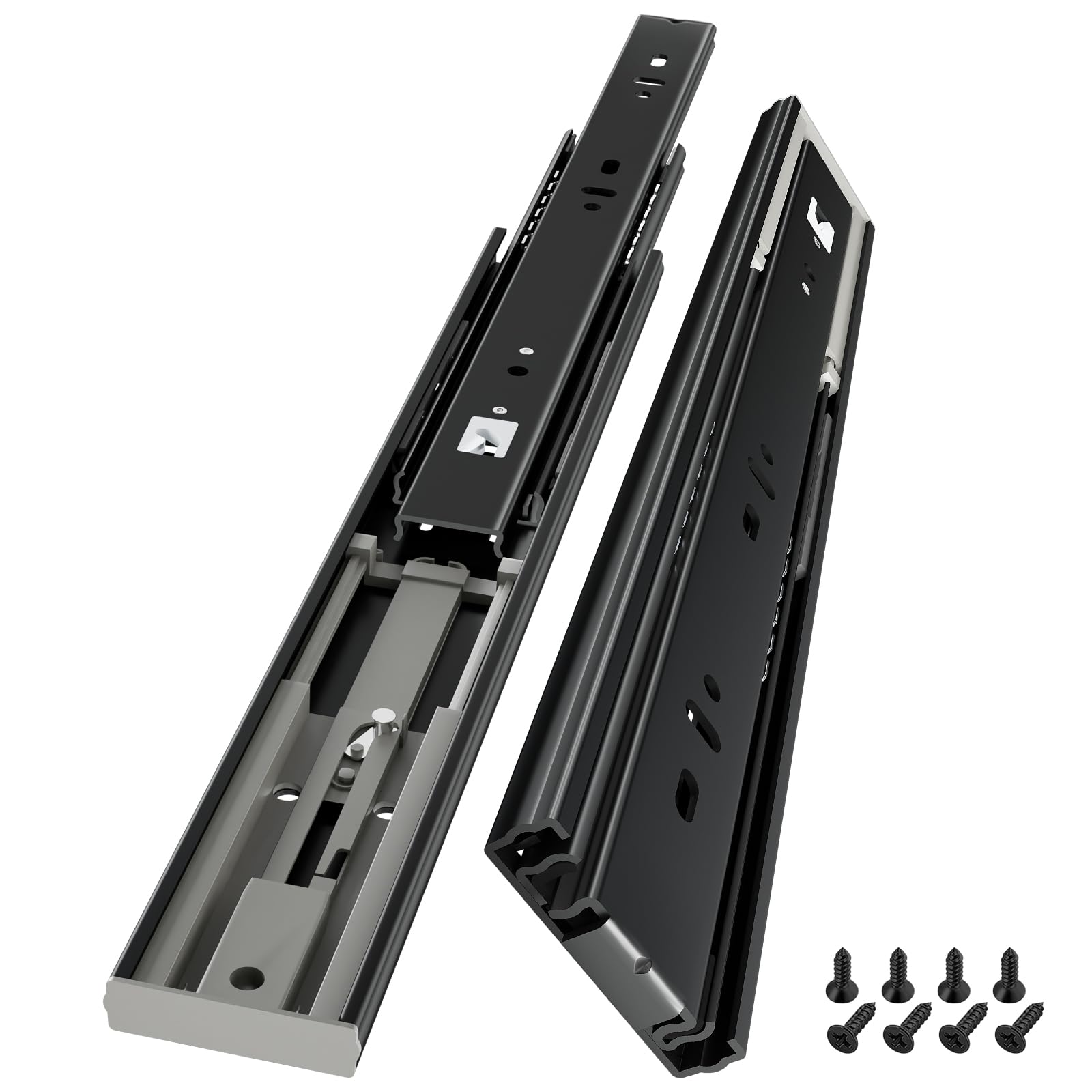 AOLISHENG Push to Open Drawer Runners Drawer Slides 550mm Heavy Duty 45kg Load Capacity Draw Sliders Full Extension Ball Bearing Kitchen Cabinet Replacement Draw Runners Side Mount, Black 1 Pair