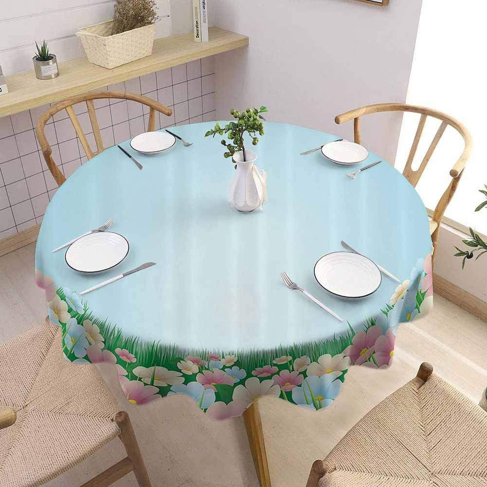 DILITECK Garden Camping Picnic Round Tablecloth Curvy Fresh Meadow with Pastel Colored Daisies Pansies Yard Growth Countryside Art Washable Tablecloth Diameter 60 Multicolor
