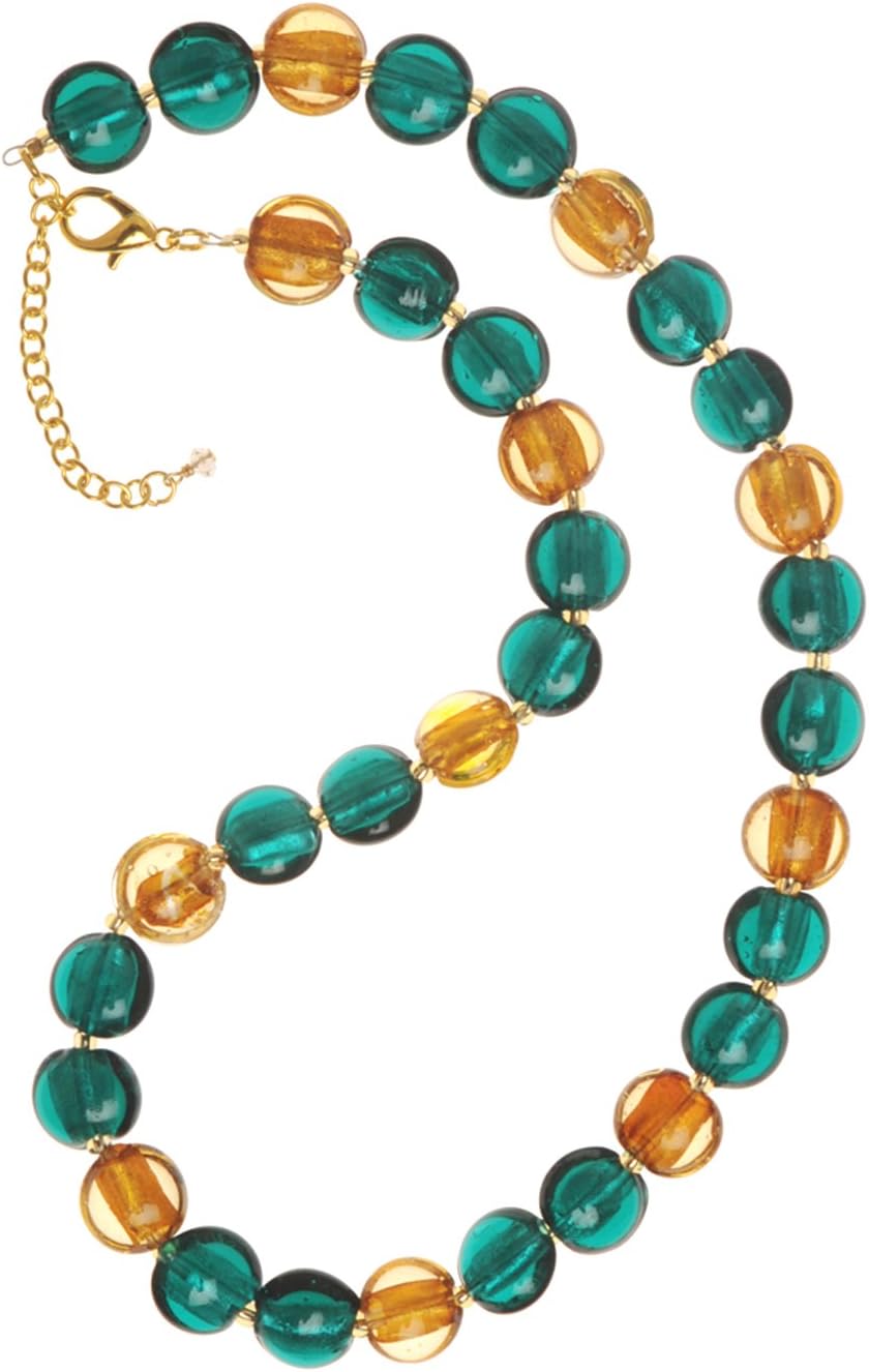 The Jewellery Factory Gold Plated Teal and Gold Murano Style Disc Bead Necklace of Length 50 cm