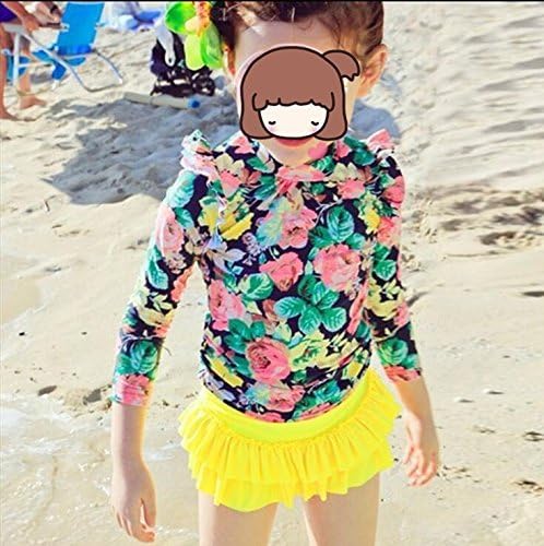 ノーブランド品 子供 女児 女の子 水着 ラッシュガード セパレート キッズ ビキニ 日本産 長袖 可愛い 紫外線防止指数upf50 チュチュスカート Corner ビギニ 3点セット 大き花柄 温泉 Sunny