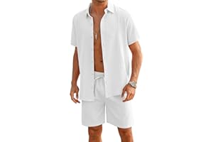 LecGee Linen Sets For Men Button Down Cuban Guayabera Shirt Shorts Set 2 Piece Linen Outfits
