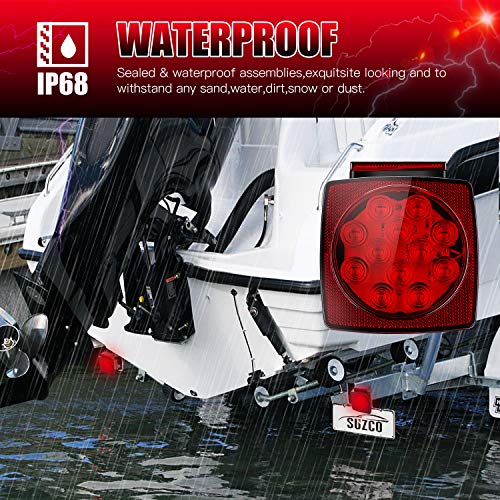 SUZCO Submersible Led Boat Marine Trailer Tail Guide Lights Break Breakaway Kit 12V, Utility Assembly Trail/Brake/Turn/Stop/Signal Red Light - DOT Compliant Over 80inch for Truck ATV Tractor Dump