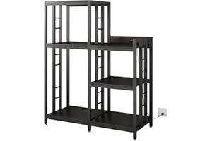 METYERRY 6-Tier Adjustable Mini Fridge Cabinet With Power Outlet,Kitchen Bakers Rack With storage,Mini Fridge And Microwave Stand,Coffee Bar, Free Standing Shelf for Kitchen, Home Office,Balcony,Black