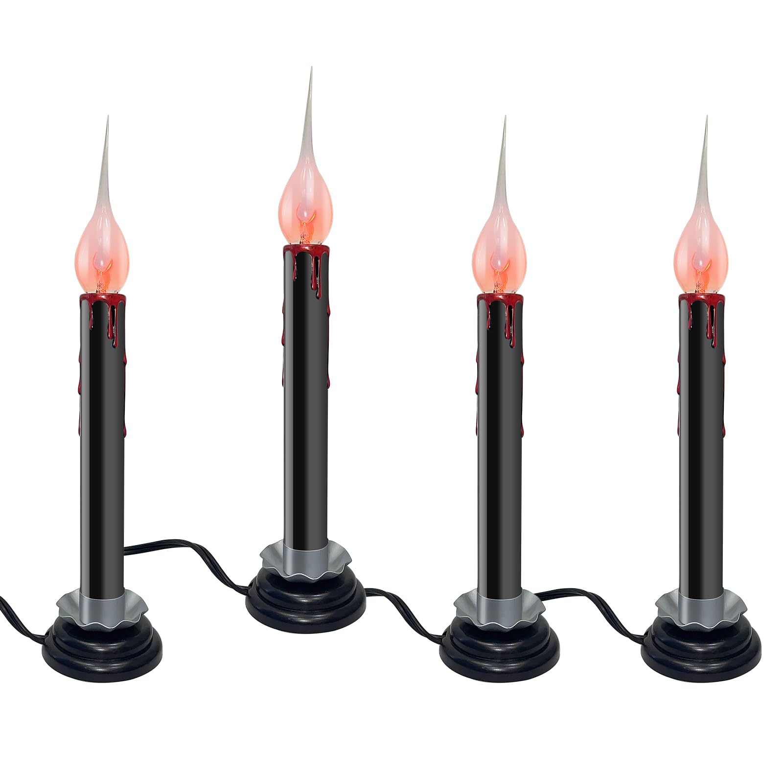 Photo 1 of Romasaty 7 Inch Halloween Window Candle Lamps, Vintage Halloween Window Candles Lights with Silicone Dipped Clear Bulbs, Halloween Lights for Indoor Halloween Decor - 4 Pack