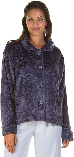 Ladies Soft Embossed Bed Jackets House Coat Sleepwear Winter Nightwear Button Navy Dark Rose 10 