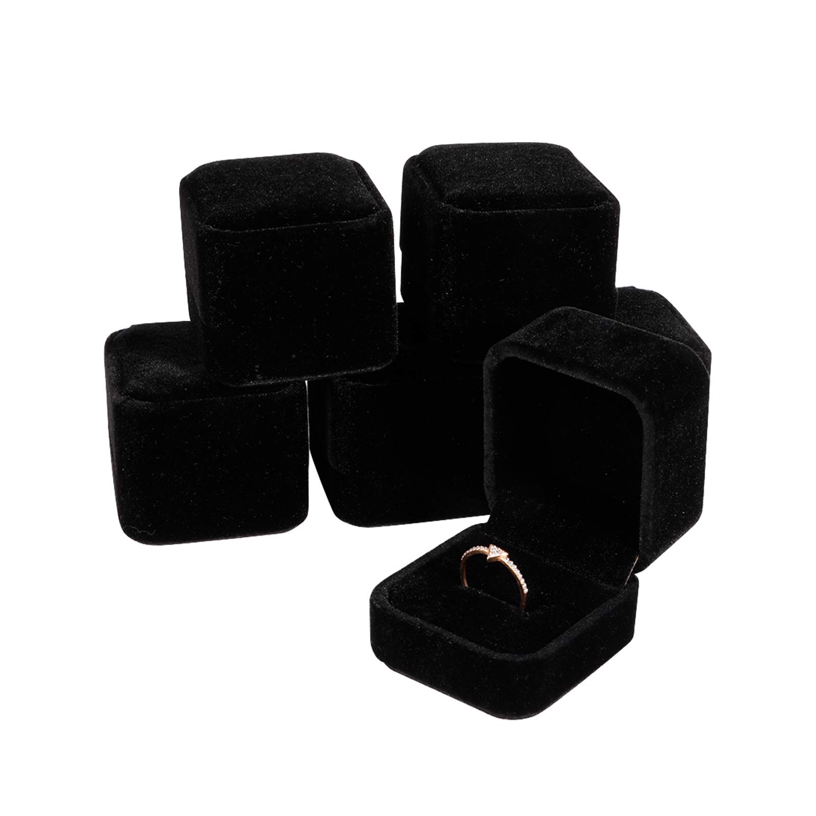 Girls'love talk 6 Pcs Velvet Ring Box, Velvet Engagement Ring Boxes for Jewellery Square Jewelry Case for Engagement, Wedding, Birthday, Anniversary, Proposal Ceremony (Black)
