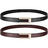 TOURZOO Genuine Leather Belts for Women Skinny Waist Belt for Dresses Jeans Pants with Gold Buckle
