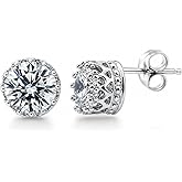 BERRICLE Sterling Silver Solitaire Stud Earrings for Women Men Unisex, 1.6 Carat Crown Set Round Cut Cubic Zirconia CZ