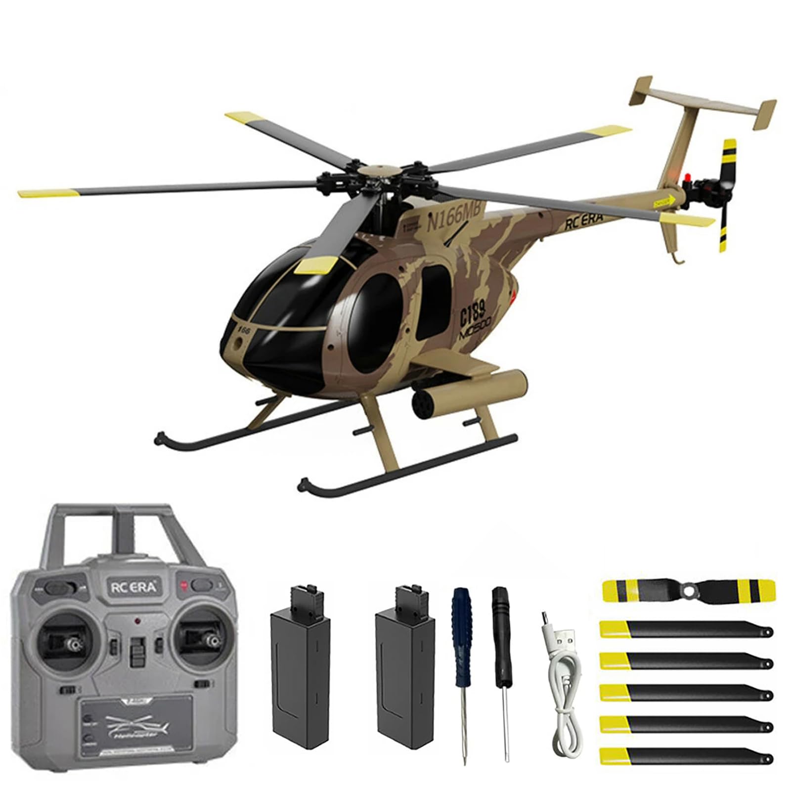 Photo 1 of Hylukon C189 Remote Control Helicopter, 1:28 Scale MD500 Defender Military Helicopter, 2.4G 6CH RTF Brushless Motor Single Blade Flybarless Optical Flow Localization-2 Battery