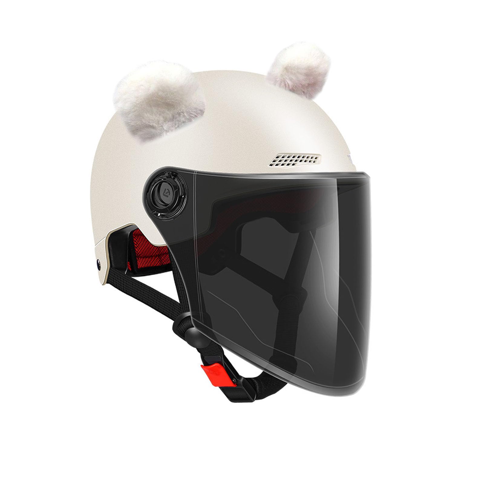 Golden Apple Cute Fuzzy Bear Ear Motocycle Helmet Decor with Sticker Plush Ski Helmet Bike Helmet Accessory Decoration (White)