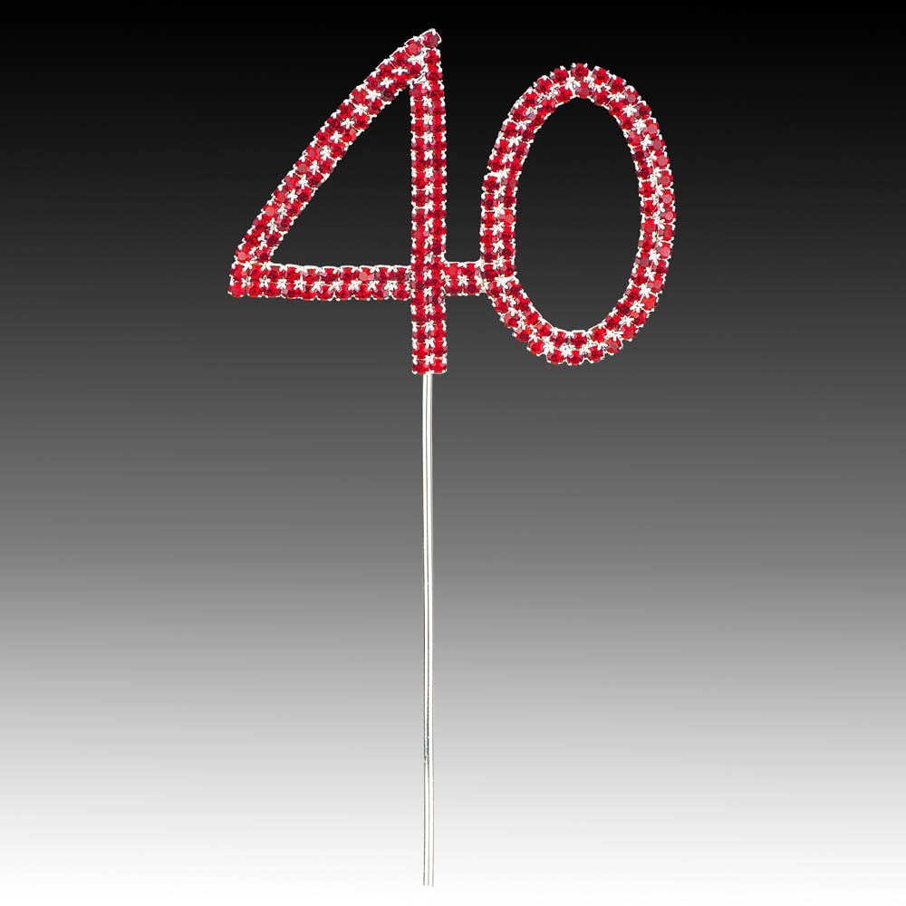 CLUB GREEN DIAMANTÉ RED 40TH SILVER STEM 5.5X6CM, Metal, 22 x 8.8 x 1.1 cm