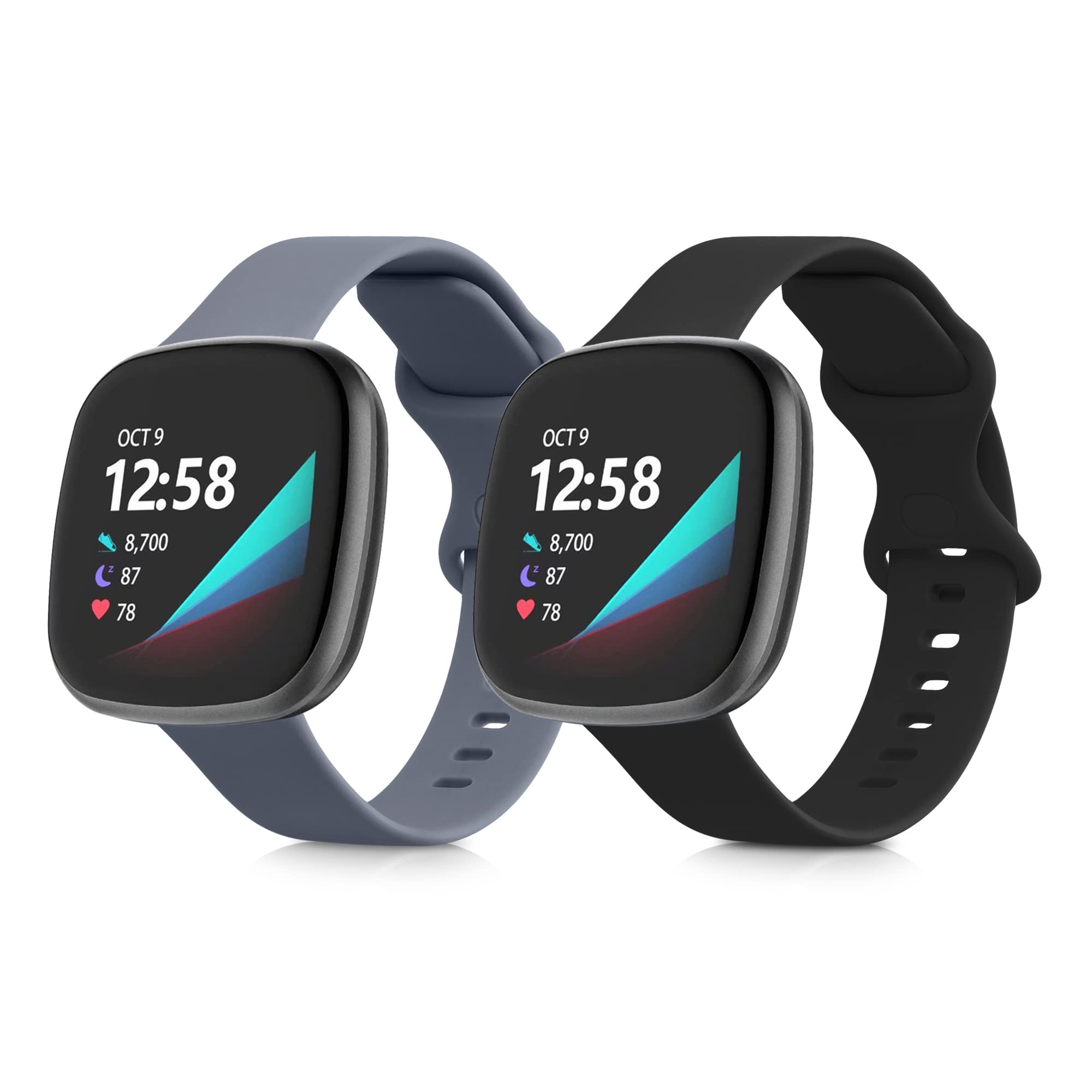 kwmobile Straps Compatible with Fitbit Versa 3 / Sense Straps - 2x Replacement Silicone Watch Bands - Smartwatch or Fitness Tracker - Black/Blue Violet